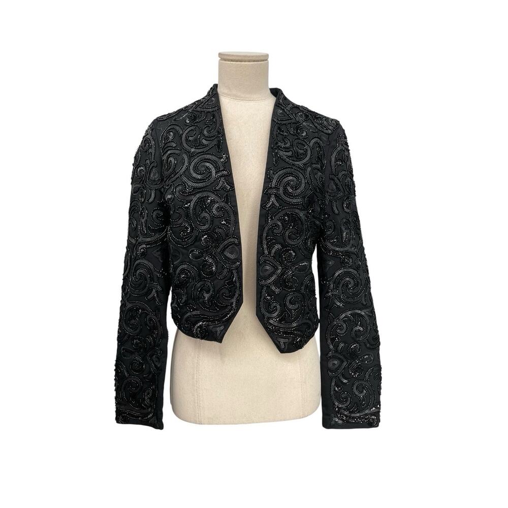 NWT Express Beaded Cropped Jacket Blazer Black Embroidered Sequins Size Small